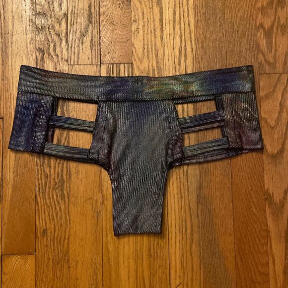 iheartraves vintage y2k lowrise oil slick holographic cutout micro shorts xl - Picture 7 of 8